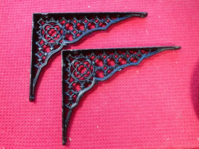 Antique Vintage Cast Iron Guaranteed Old Pair of Matching Fancy Shelf Brackets