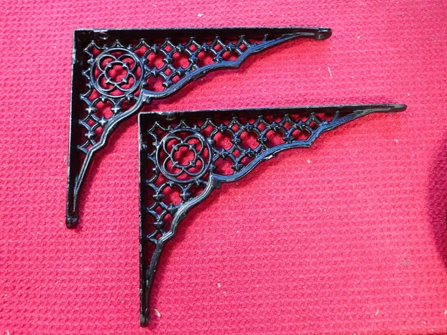 Antique Vintage Cast Iron Guaranteed Old Pair of Matching Fancy Shelf Brackets