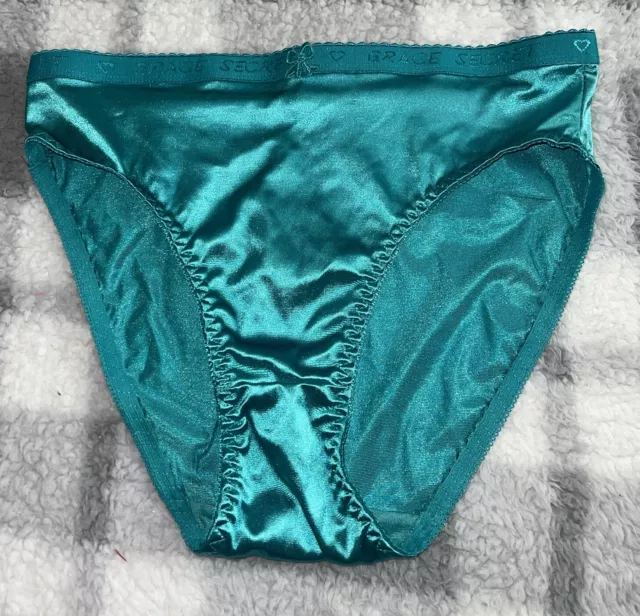 Vtg Grace   Hi Leg Green  Satin Panties Size XL