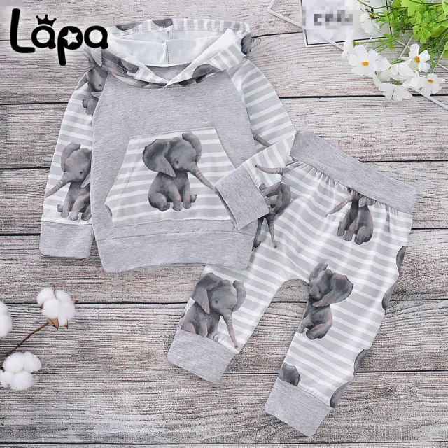 Lapa Neugeborenes Baby Mädchen Mädchen Elefant Kapuze Top Hosen Kleidung Outfit