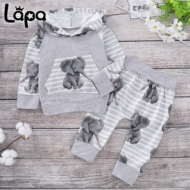 Lapa Neugeborenes Baby Mädchen Mädchen Elefant Kapuze Top Hosen Kleidung Outfit