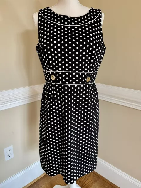 Tahari Sheath Dress, Black & White Polka Dot, Sleeveless, Size 8, Vintage Style