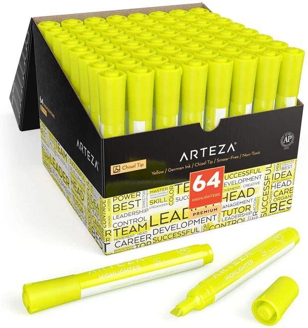 Yellow Highlighters, Pack of 64, Wide Chisel Tip Markers, Bulk Pack of Colored H