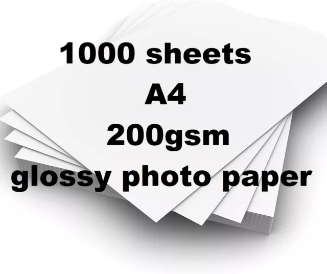 1000 Blatt A4 Premium Glanz Fotopapier 200 gm Tintenstrahl Großhandel Restposten Neu UK