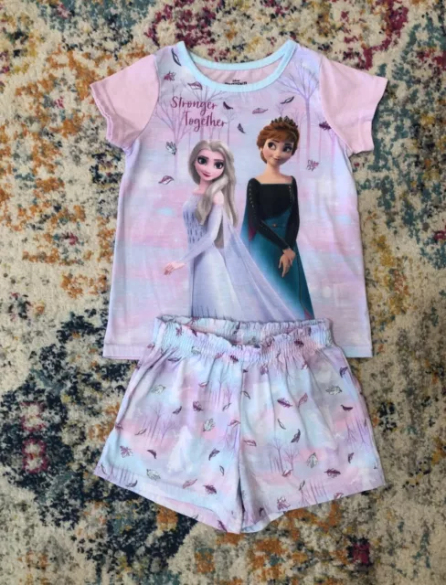 Disney Frozen Anna & Elsa Girls Short Sleeve Top & Shorts Pajamas Set Size 6/6X