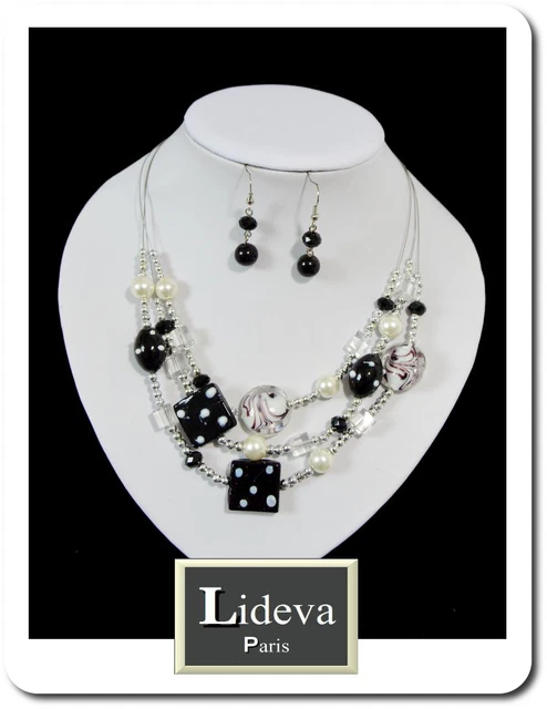 Set 2 Tlg Kette Ohrringe Schmuckset Collier Halskette Porzellan Glas Perlen