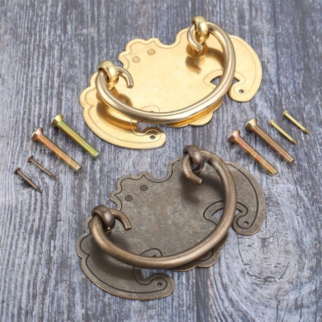 2x Vintage Cabinet Handles Ring Dresser Knob Wardrobe Drawer Closet Door Pulls