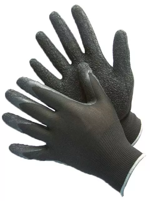 2-Pair Polyester Shell With Textured Black Latex Coating Work Gloves