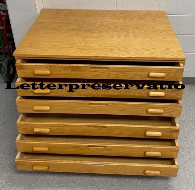 Antique Hamilton Oak Flat File 2 banks of 3 drawers, base & top  Art Drafting
