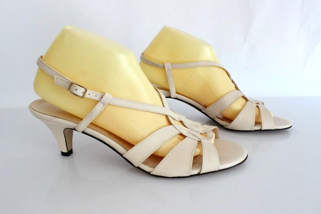 Escarpins Cuir Beige Doré HEYRAUD Taille 38,5 FR - Made In France - Occasion - Talons Plats