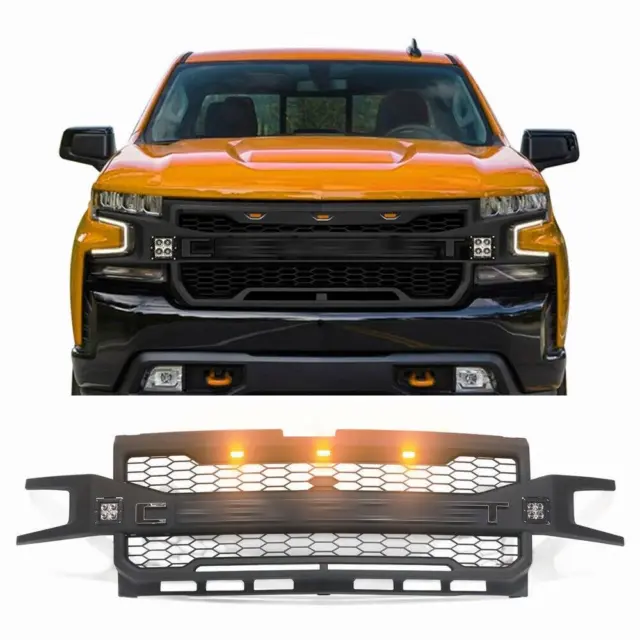 Front Upper Grille For 2019-2022 Chevy Chevrolet Silverado 1500 W/Led Light