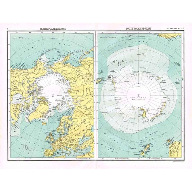 NORTH & SOUTH POLAR REGIONS - Antique Map 1894 by Bartholomew