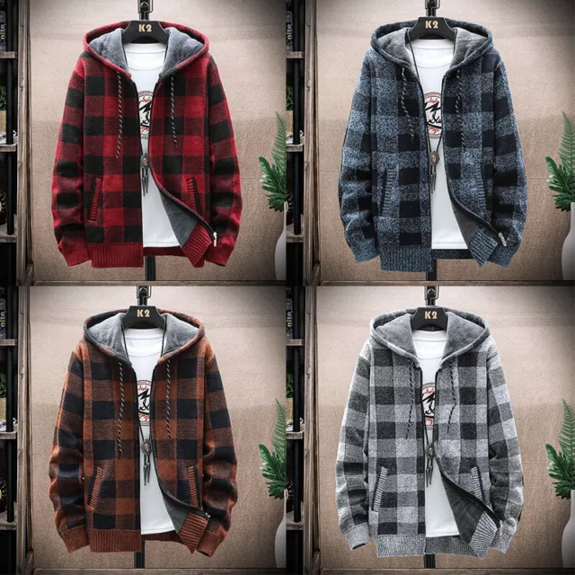 Men Thick Warm Fleece Lined Hooded Hoodie Winter Zip Up Coat Jacket Sweatshirt 3