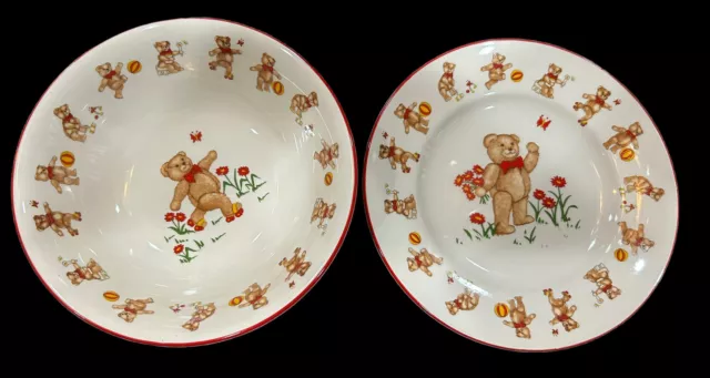 Vintage 1984 Masons Ironstone Teddy Bears Cereal,Dessert Bowl & Dessert Plate