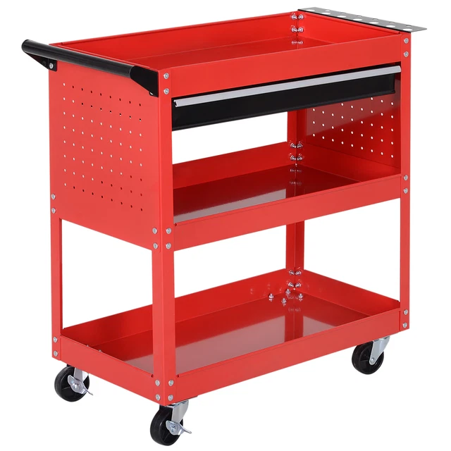 DURHAND Carrello Officina Cassetta Porta Attrezzi con Ruote Rossa
