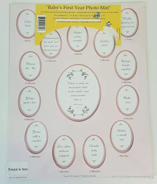 Baby's Girl's First Year Photo Mat Pictures Pink Bilingual English & French NEW