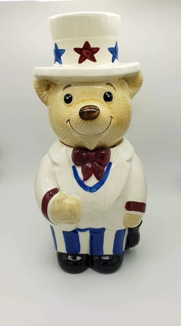 RARE Vintage Cookie Jar Uncle Sam Bear Patriotic 4th Of July Made In USA Metlox