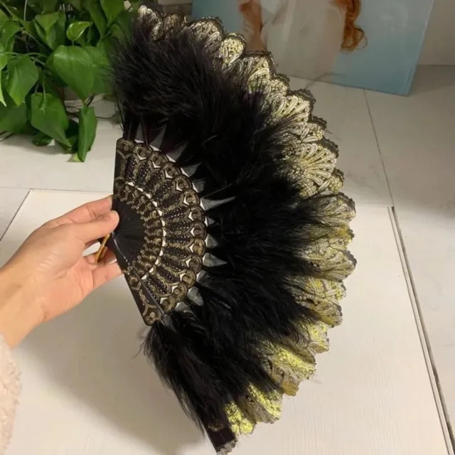 Folding Fan,White Soft Fluffy Feather Fan Large Handheld Hand Fans Folding  Chinese Japanese for Dancing Party Wedding Gifts DIY Decoration Home