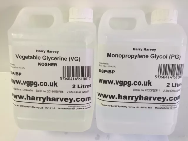 2 Litres PG Glycol MPG Propylene & 2L Vegetable Glycerine VG 4L BASE 4 L 5