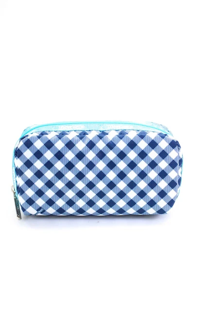LeSportsac Womens Blue Plaid Rectangular Cosmetic Makeup Bag