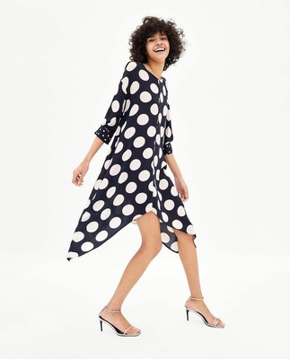 Zara TRF Collection Women's Dress, Size XS Polka Dot Navy Blue & White