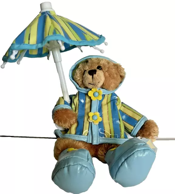 Teddy Bear In Rain Coat with Umbrella ~ MARCH OF DIMES 2006 NWT! - Blue Coat