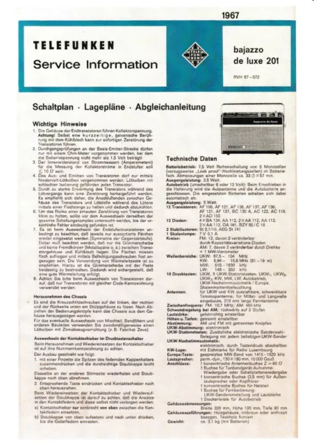 Service Manual-Anleitung für Telefunken Bajazzo de Luxe 201