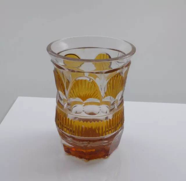 Böhmen Glas Ranftbecher gelb zum Andenken Becher Kerbschliff um 1860-70 3