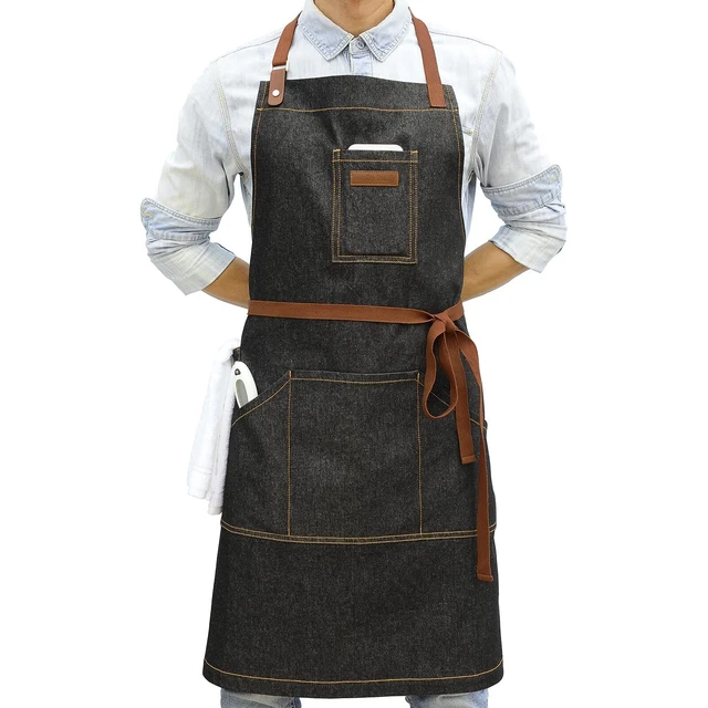 Denim Apron for Women and Men, Cooking Kitchen Aprons, Chef Apron with 3 Pockets