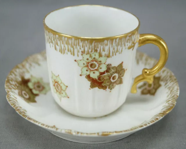 Haviland Limoges H532 Green Floral & Gold Demitasse Cup & Saucer C. 1888-1930