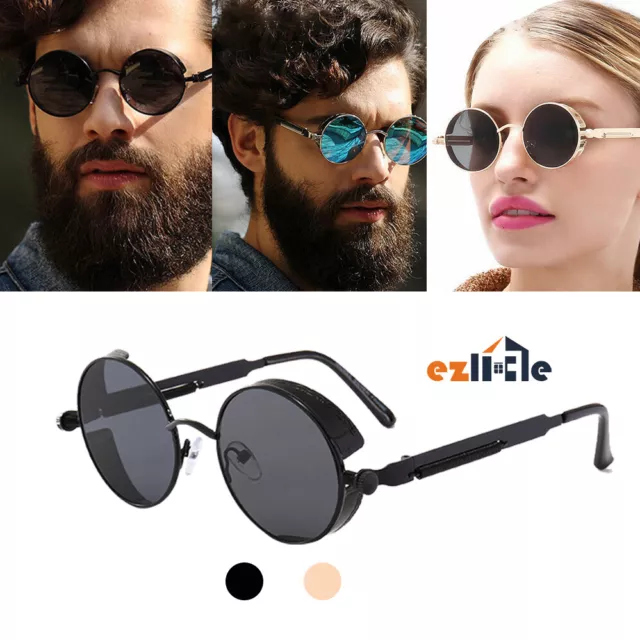 Round Polarized Vintage Steampunk Sunglasses Retro Sun Glasses for Men Women New