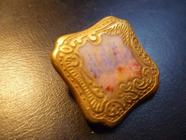 bouton ancien Porcelaine peinte doré et floral 25 mm 2