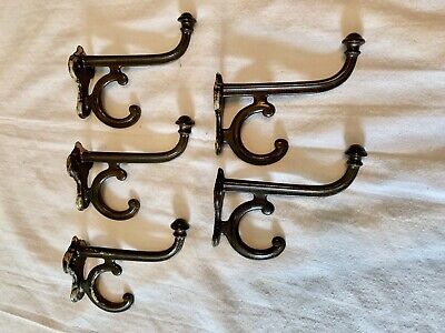 5 Antique Victorian Vintage Cast Iron Large 4.5 Inch Hooks