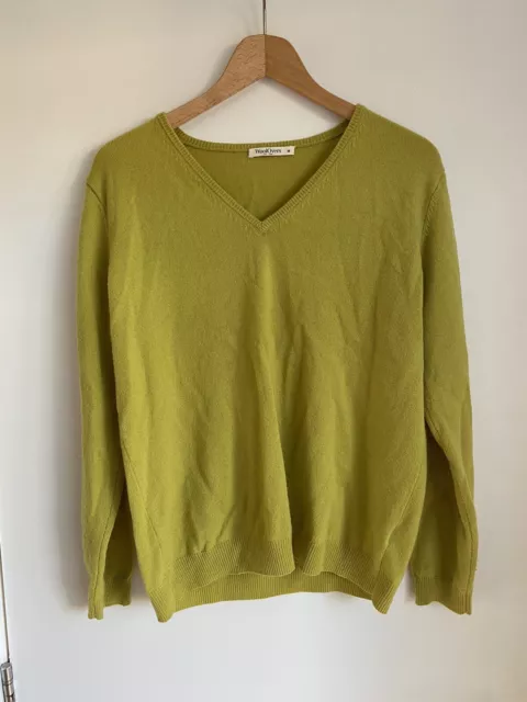 WoolOvers Chartreuse Green Merino and Cashmere  V Neck Jumper Size M G/condition