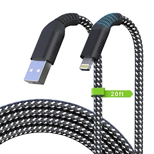 Long iPhone Charger Cord,20FT/6M Lightning Cable [Apple MFi Certified] Nylon ...