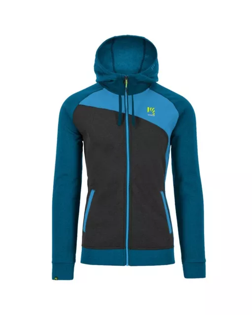 Karpos Pramper Zip Fleece Pile con Cappuccio Uomo, Nero/Seaport/Blu Jewel