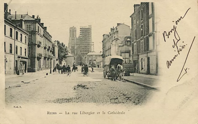 CPA 51 - Reims - La rue Libergier et la Cathédrale - CPA 51