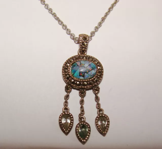 Judith Jack Sterling Silver Mosaic Opal & Gemstones Pendant 925 JJ 16" Necklace