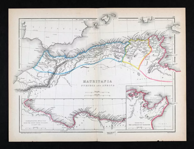 1871 Classical Map - Ancient Mauritania Numidia Carthage Cyreanica North Africa