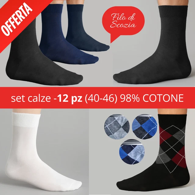 12 Paia Calze Uomo In Cotone Filo Di Scozia - Sanitarie, Elasticizzate E Comode | Made In Italy | 95% Cotone - Foto 3