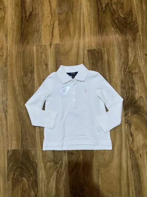 Polo Ralph Lauren Girl's White Long Sleeve Polo Shirt Blouse For 3 Years BNWT