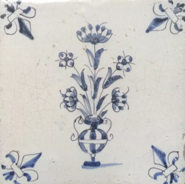 Antique Dutch Delft Tile Flowerpot Circa 1650