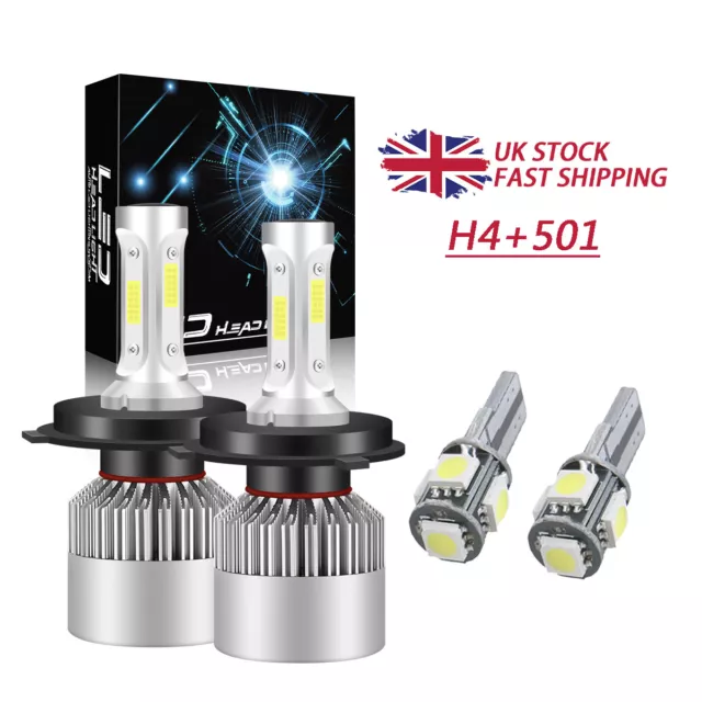 For Honda Jazz MK2 H4 501 White 6000K 55W High/Low/Side LED Headlight Bulbs Set