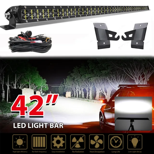 6D 42" LED Work Light Bar Offroad Roof Mount Wiring For 21-2022 2023 Ford Bronco