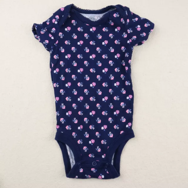 Baby Carters Navy Floral Bodysuit Size 3 Month Infant Pink Print Short Sleeve 3M