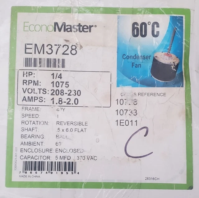 EconoMaster EM3728 1/4hp Condenser Fan motor