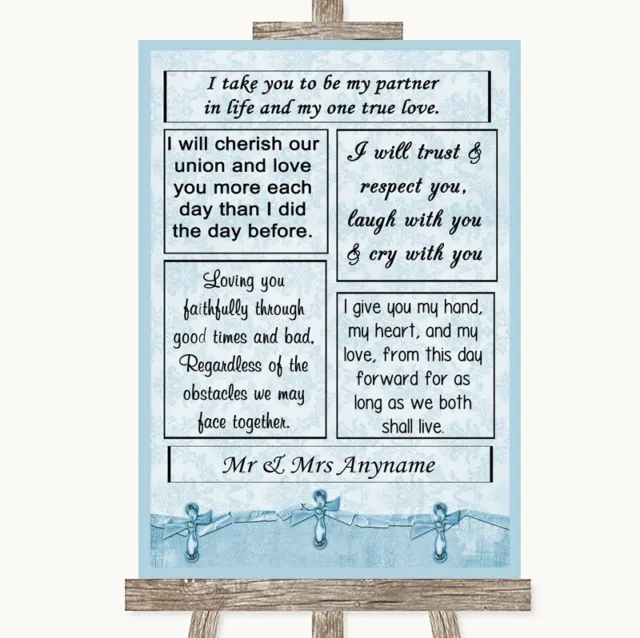 Blue Shabby Chic Romantic Vows Personalised Wedding Sign