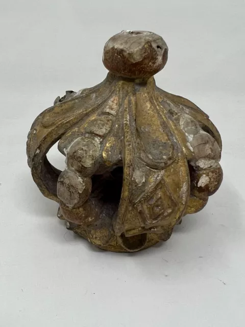 19th Golden Wooden XiX EMe Ancient Religious Statuary Crown Wood 2