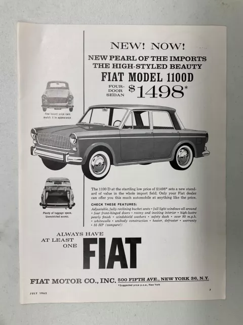 MISC859 Advertisement 1963 Fiat Model 1100D Four Door Sedan Jul 1963