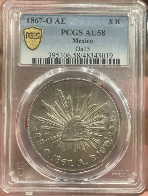 1867 O AE Mexico 8 Reales Oa15 PCGS AU 58